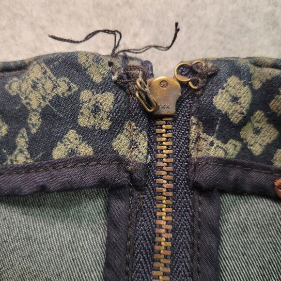 Free People Mini Skirt Size 10 Navy Blue Beige Floral Geometric Boho Twill - Picture 3 of 9